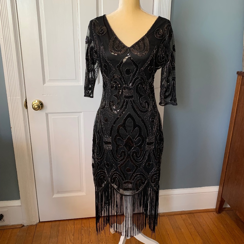 Uniqe Vintage Beaded Flapper Dress Size M